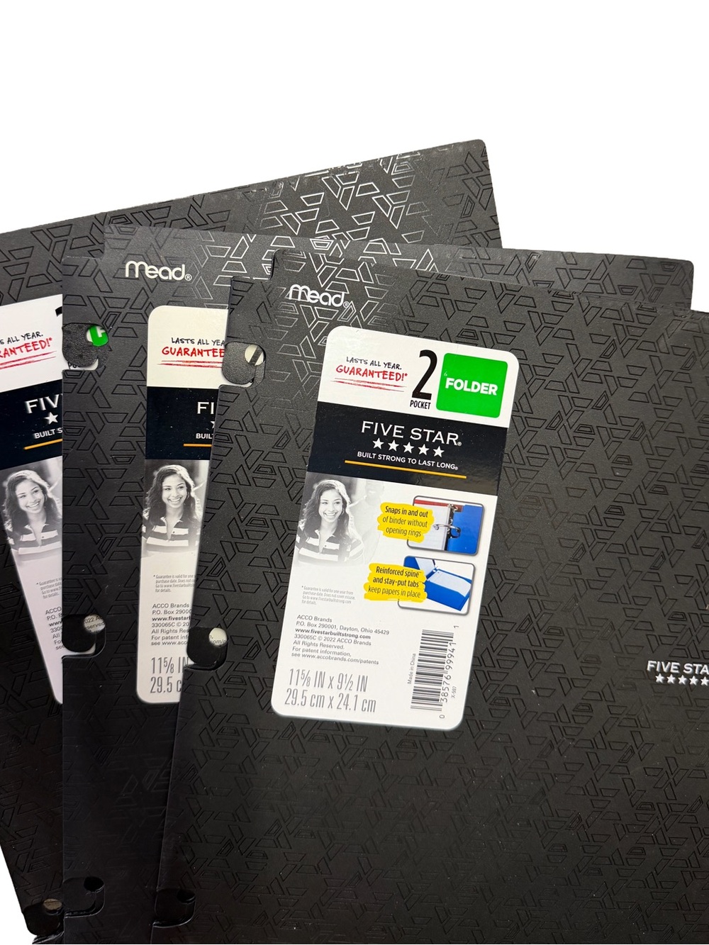 Five Star Black 2-Pocket Folder - Set of 3